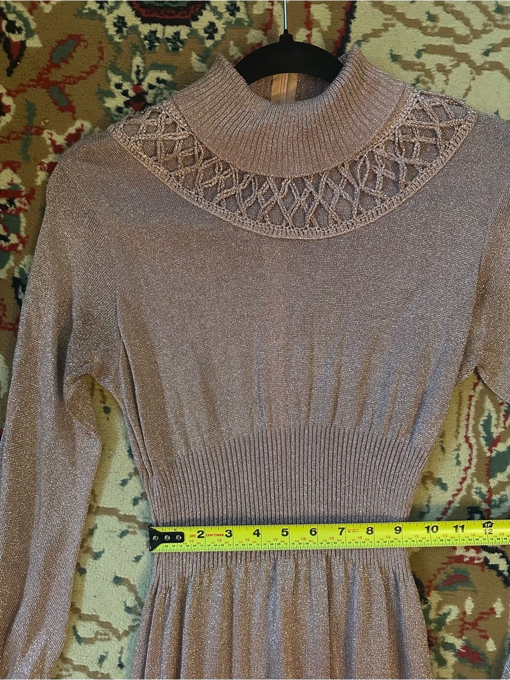 Vintage Long Sleeve Turtleneck Maxi Dress in Metallic Rose Brown - Picture 4 of 10